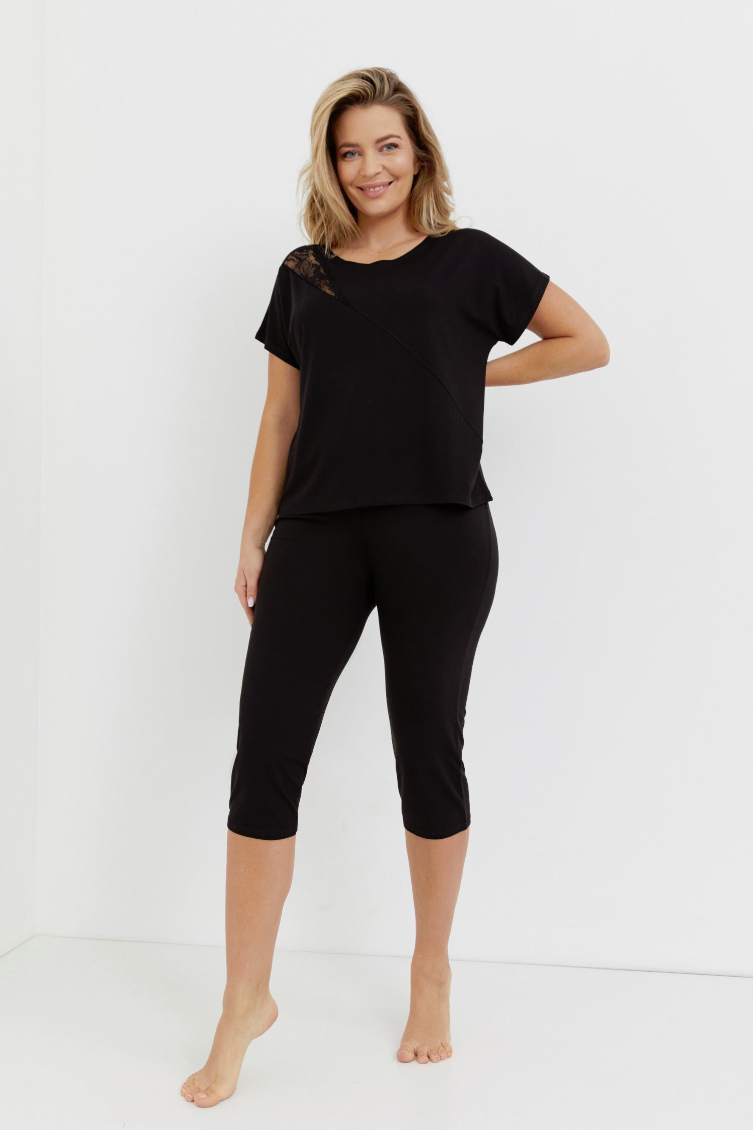 Delafense 740 Velar nocna piżama, czarna, damska, komfortowa odzież do spania