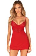 Koszulka nocna damska Obsessive Ingridia w czerwonym kolorze z koronkowymi elementami, bielizna damska, seksowna nocna odzież
