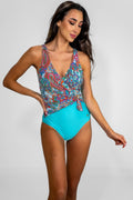 Kolorowy jednoczęściowy kostium kąpielowy tropikalny wzór, niebieski, Self S1069 Thailand 3 Col 47